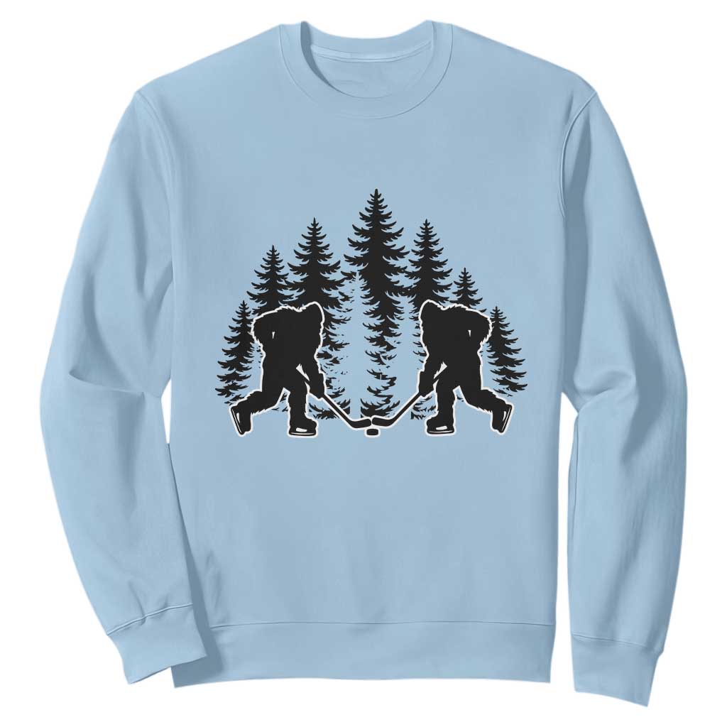 Funny Bigfoot Playing Ice Hockey Sweatshirt Cryptid Lover Gift TS12 Light Blue Print Your Wear