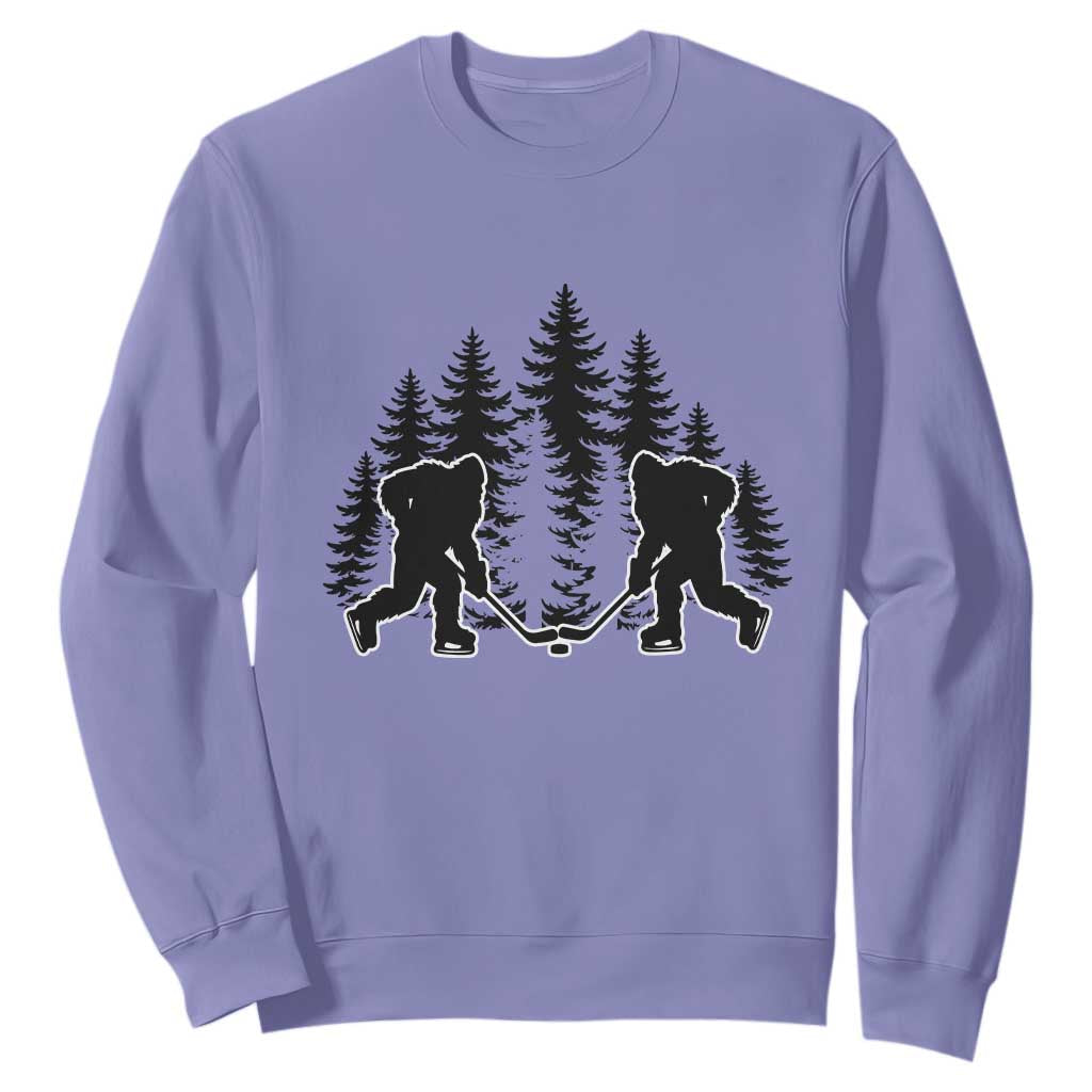 Funny Bigfoot Playing Ice Hockey Sweatshirt Cryptid Lover Gift TS12 Violet Print Your Wear