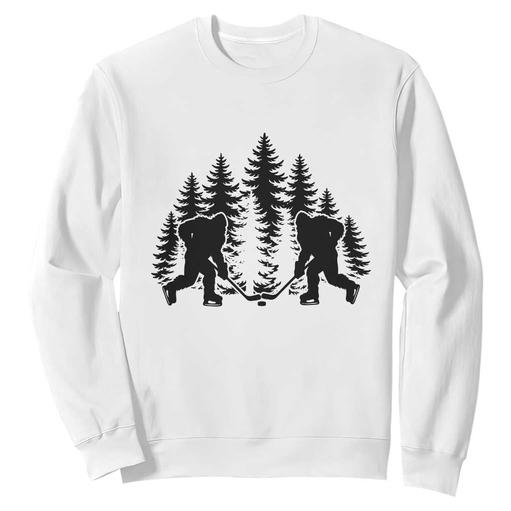 Funny Bigfoot Playing Ice Hockey Sweatshirt Cryptid Lover Gift TS12 White Print Your Wear