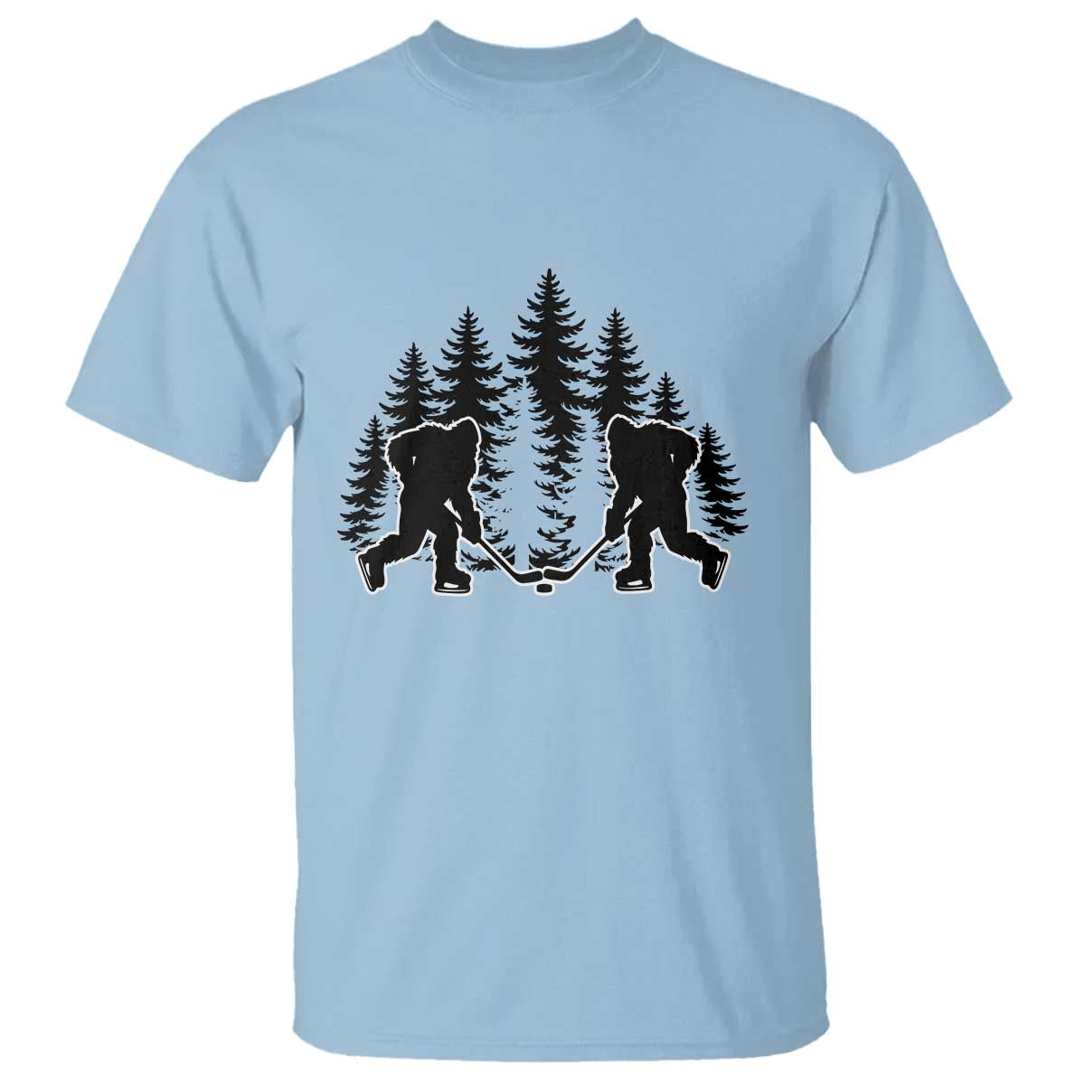Funny Bigfoot Playing Ice Hockey T Shirt Cryptid Lover Gift TS12 Light Blue Print Your Wear