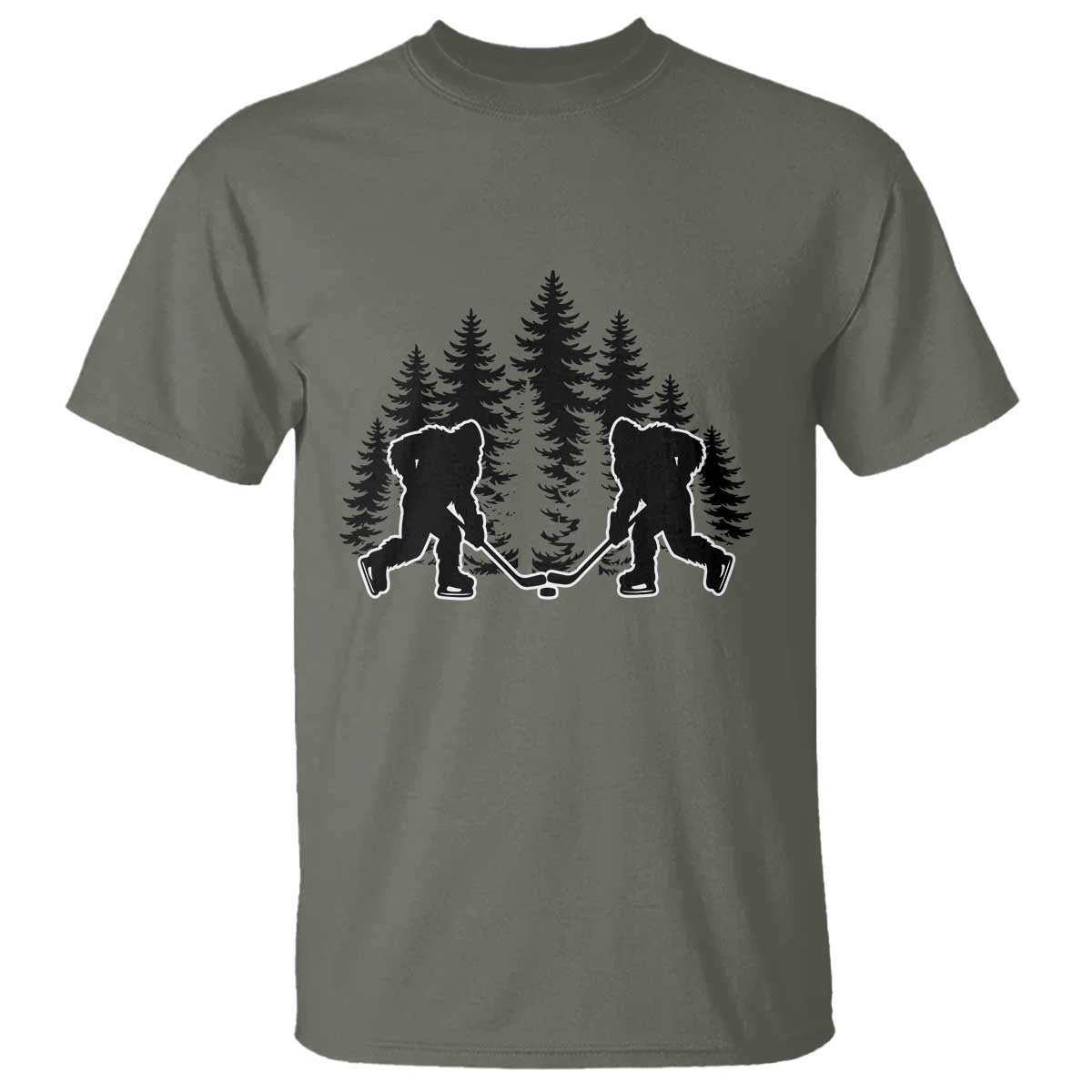 Funny Bigfoot Playing Ice Hockey T Shirt Cryptid Lover Gift TS12 Military Green Print Your Wear