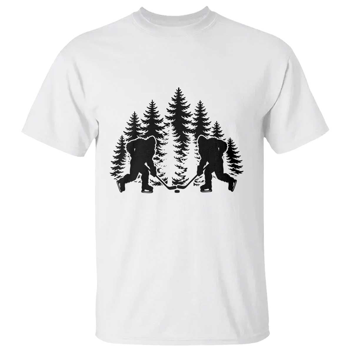 Funny Bigfoot Playing Ice Hockey T Shirt Cryptid Lover Gift TS12 White Print Your Wear