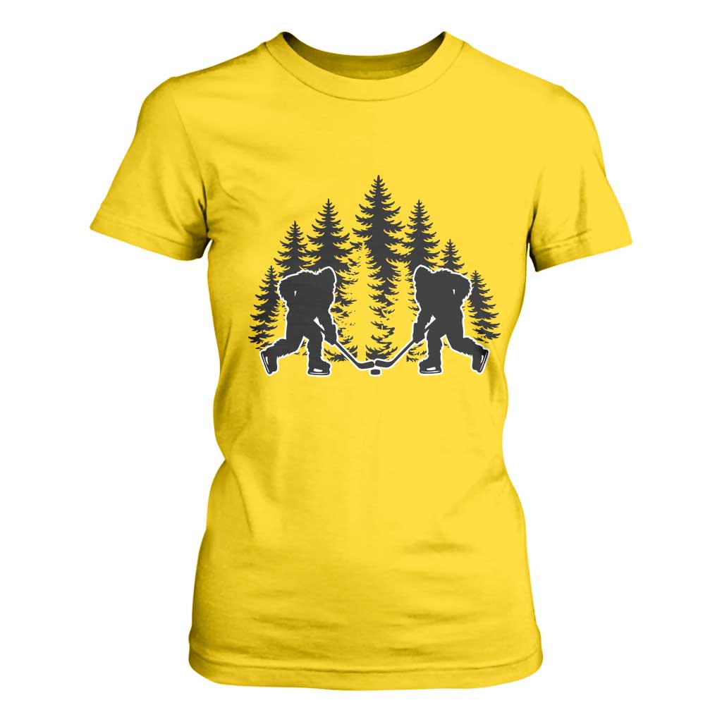 Funny Bigfoot Playing Ice Hockey T Shirt For Women Cryptid Lover Gift TS12 Daisy Print Your Wear