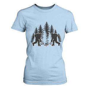 Funny Bigfoot Playing Ice Hockey T Shirt For Women Cryptid Lover Gift TS12 Light Blue Print Your Wear
