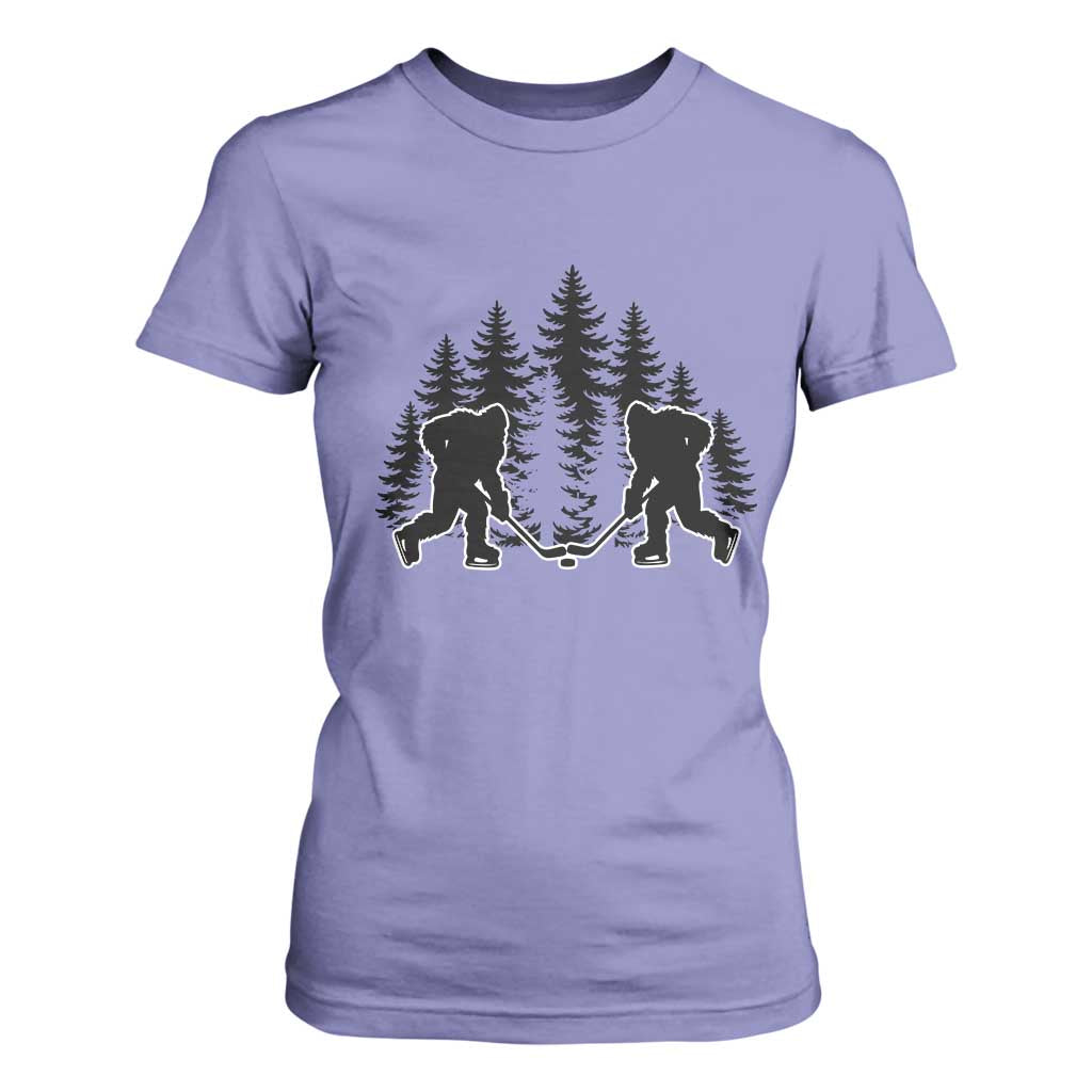 Funny Bigfoot Playing Ice Hockey T Shirt For Women Cryptid Lover Gift TS12 Violet Print Your Wear