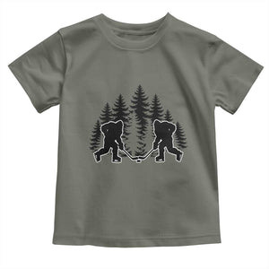 Funny Bigfoot Playing Ice Hockey Toddler T Shirt Cryptid Lover Gift TS12 Military Green Print Your Wear