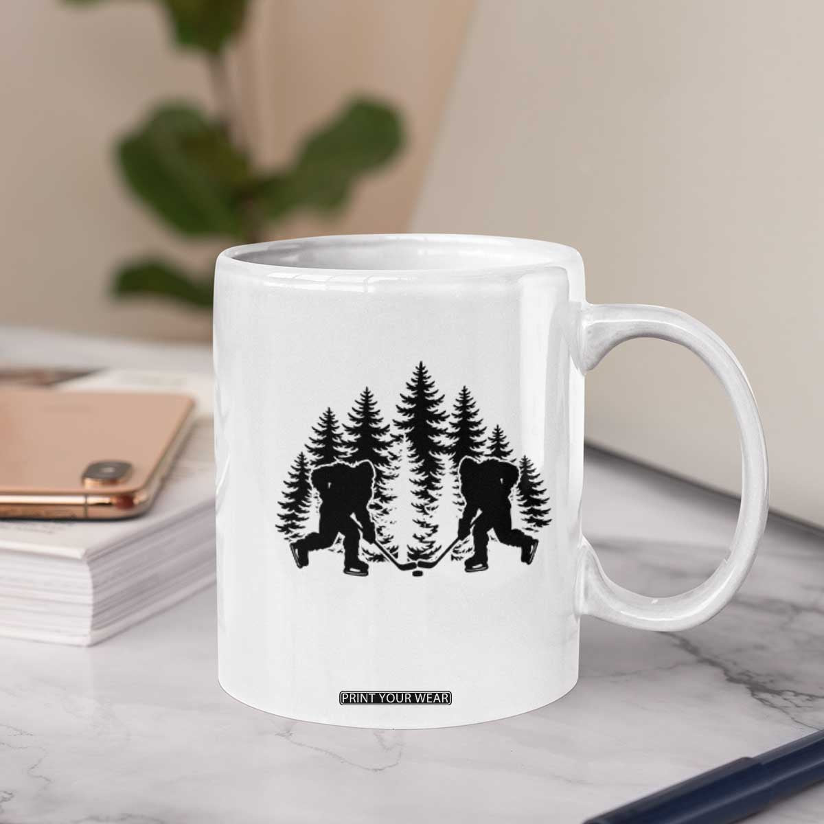 Funny Bigfoot Playing Ice Hockey Coffee Mug Cryptid Lover Gift TS12 Print Your Wear