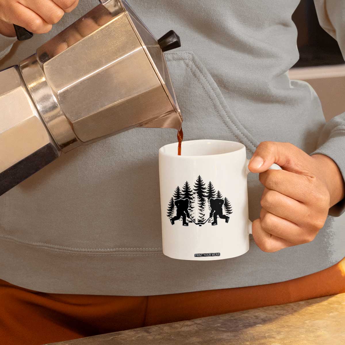 Funny Bigfoot Playing Ice Hockey Coffee Mug Cryptid Lover Gift TS12 Print Your Wear