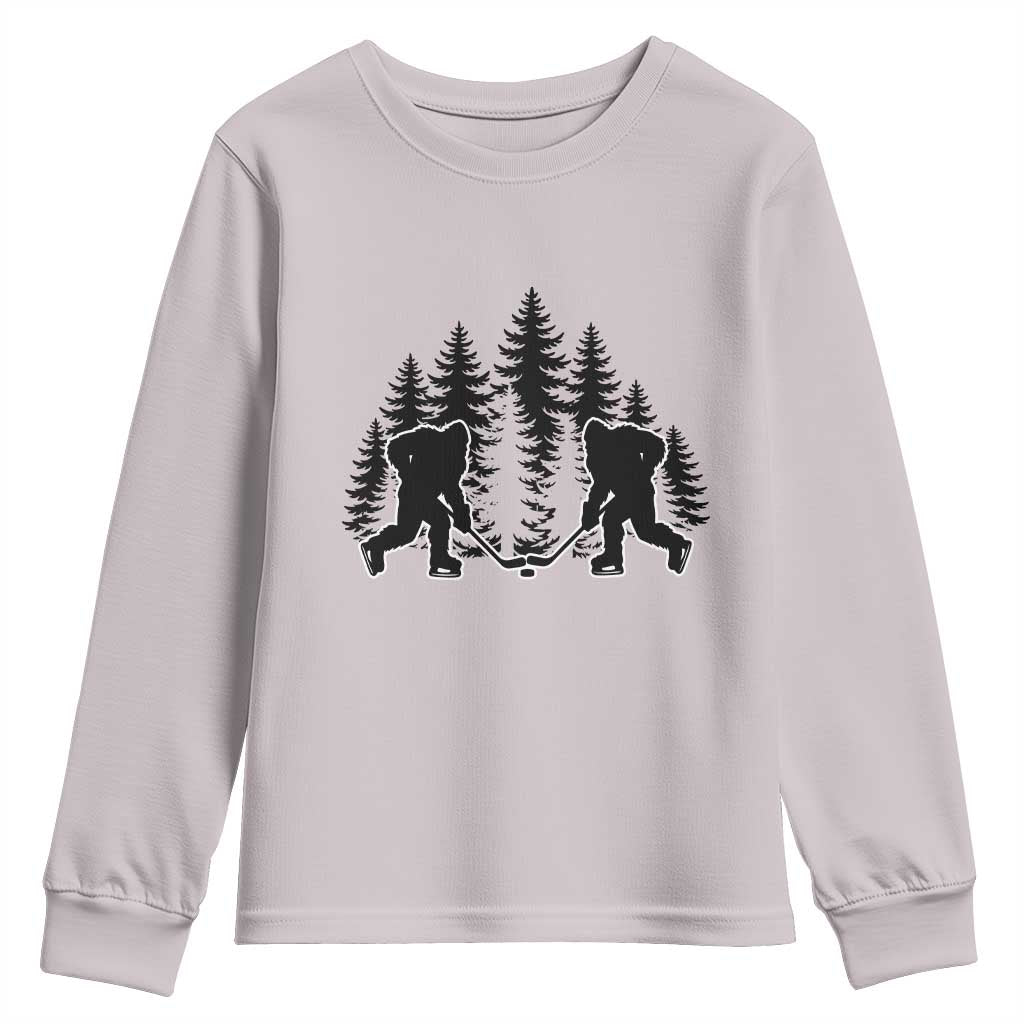 Funny Bigfoot Playing Ice Hockey Youth Sweatshirt Cryptid Lover Gift TS12 Ice Gray Print Your Wear