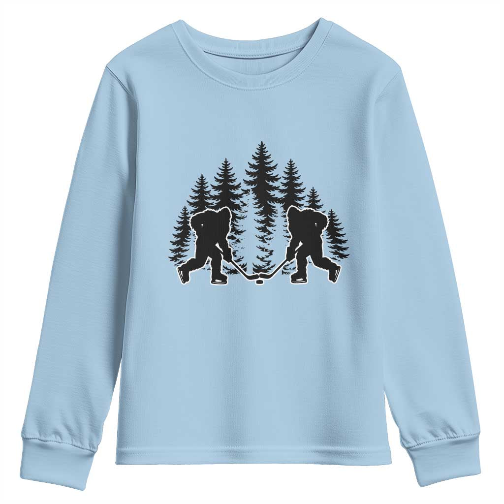 Funny Bigfoot Playing Ice Hockey Youth Sweatshirt Cryptid Lover Gift TS12 Light Blue Print Your Wear