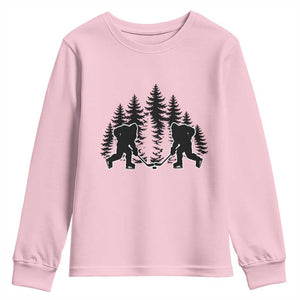 Funny Bigfoot Playing Ice Hockey Youth Sweatshirt Cryptid Lover Gift TS12 Light Pink Print Your Wear