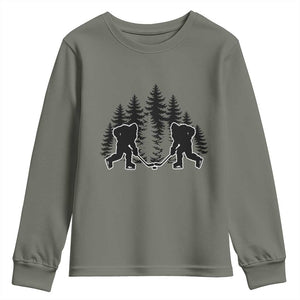 Funny Bigfoot Playing Ice Hockey Youth Sweatshirt Cryptid Lover Gift TS12 Military Green Print Your Wear
