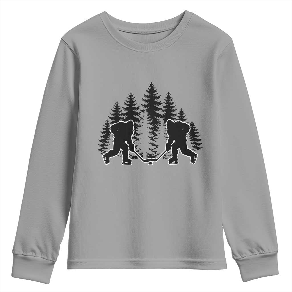 Funny Bigfoot Playing Ice Hockey Youth Sweatshirt Cryptid Lover Gift TS12 Sport Gray Print Your Wear