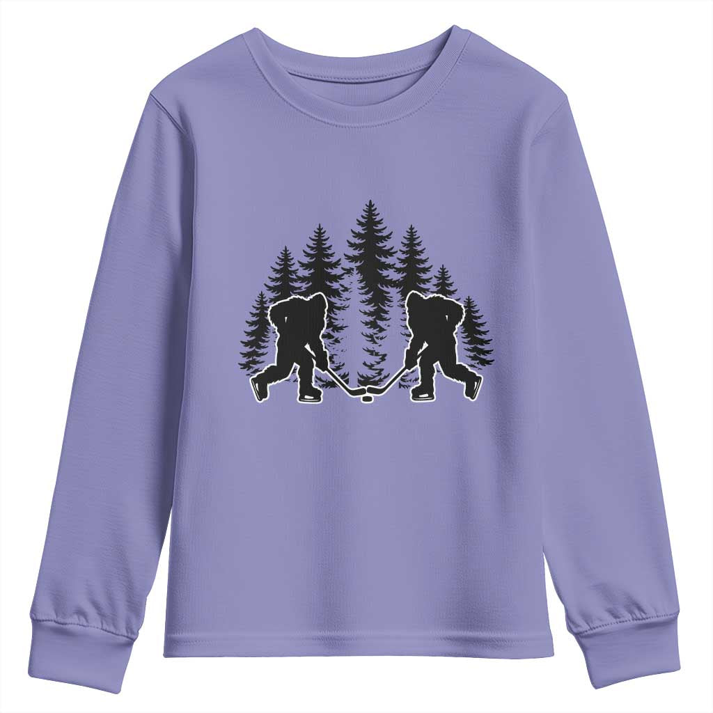 Funny Bigfoot Playing Ice Hockey Youth Sweatshirt Cryptid Lover Gift TS12 Violet Print Your Wear