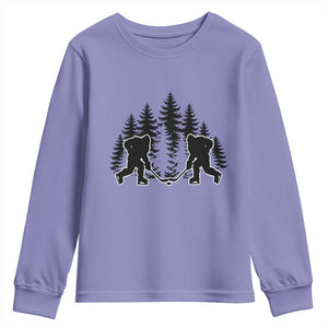Funny Bigfoot Playing Ice Hockey Youth Sweatshirt Cryptid Lover Gift TS12 Violet Print Your Wear