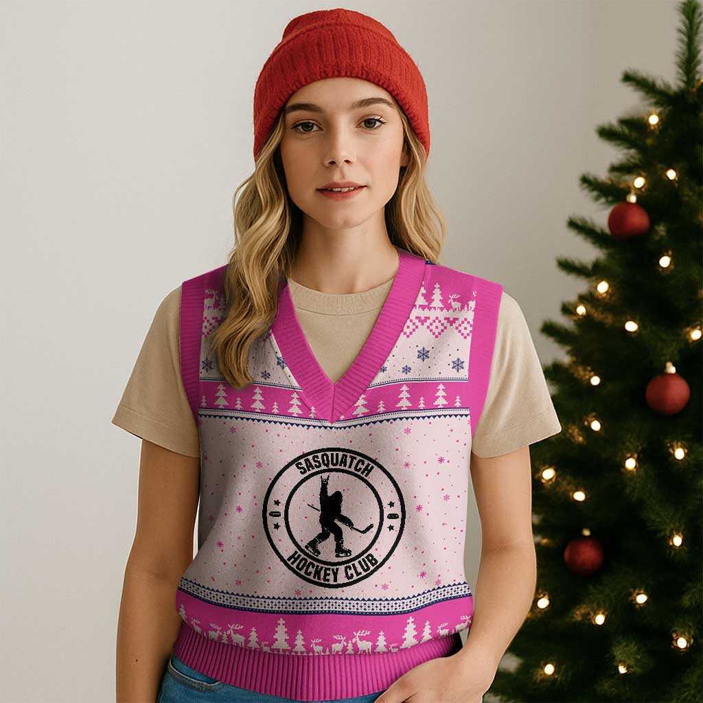 Legendary Sasquatch Hockey Club V-Neck Knit Sweater Vest Funny Ice Hockey Gift TS12 Hot Pink Print Your Wear