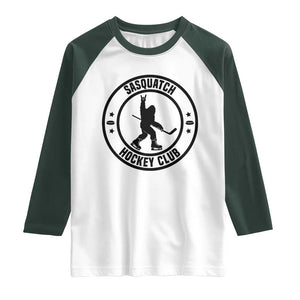 Legendary Sasquatch Hockey Club Raglan Shirt Funny Ice Hockey Gift TS12 White Dark Forest Green Print Your Wear