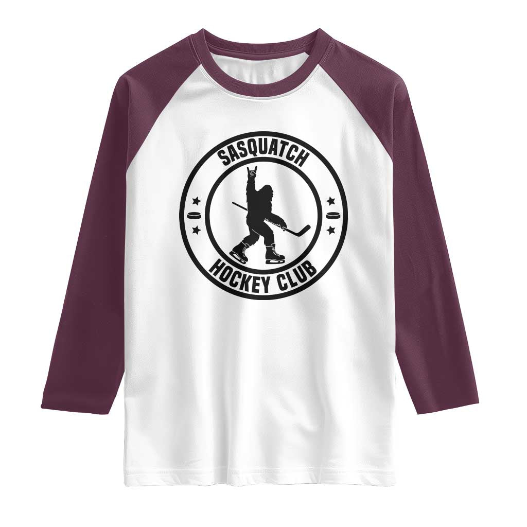 Legendary Sasquatch Hockey Club Raglan Shirt Funny Ice Hockey Gift TS12 White Maroon Print Your Wear