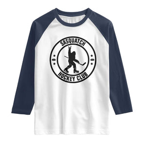 Legendary Sasquatch Hockey Club Raglan Shirt Funny Ice Hockey Gift TS12 White Navy Print Your Wear
