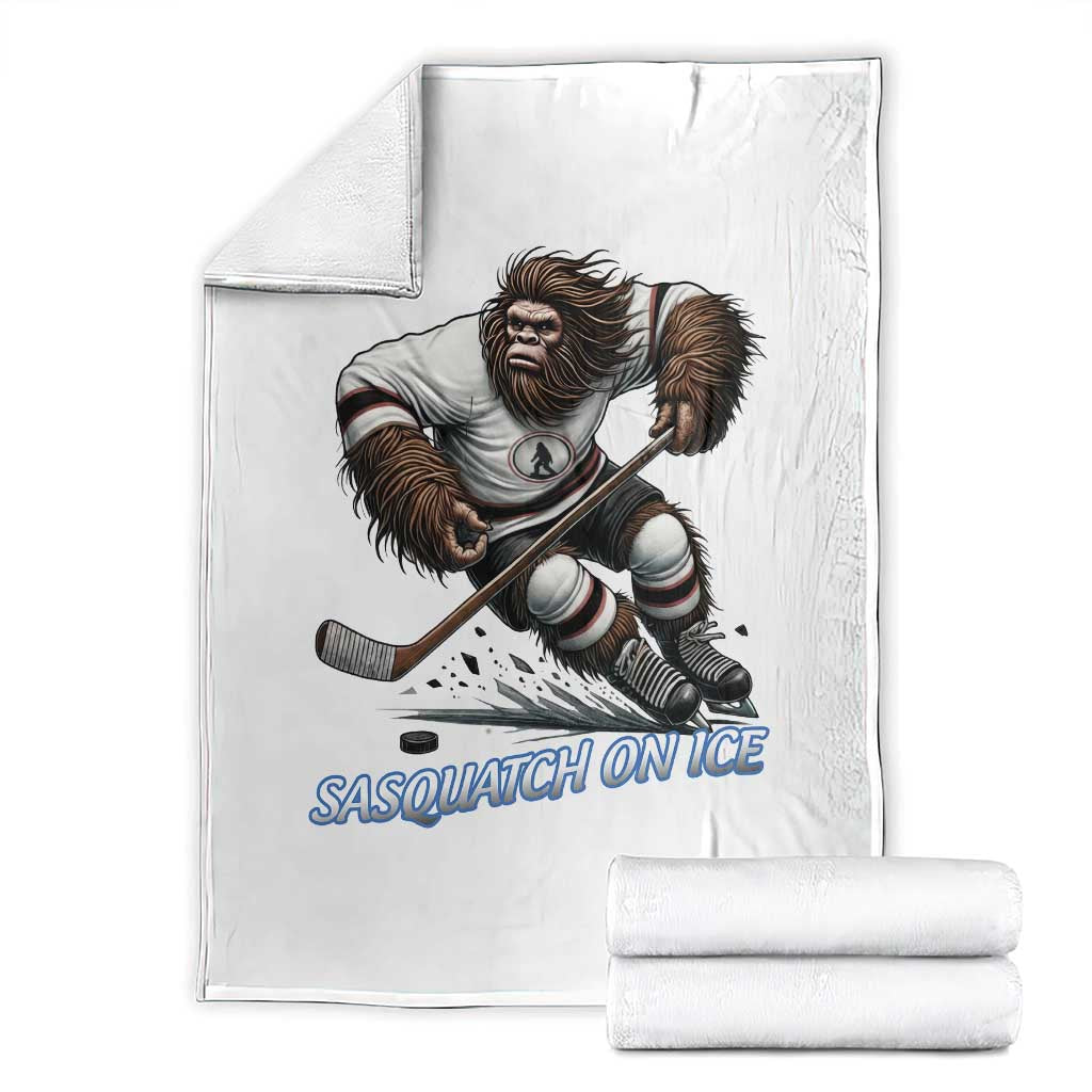 Sasquatch On Ice Throw Blanket Funny Bigfoot Hockey Player Gift TS12 White Print Your Wear