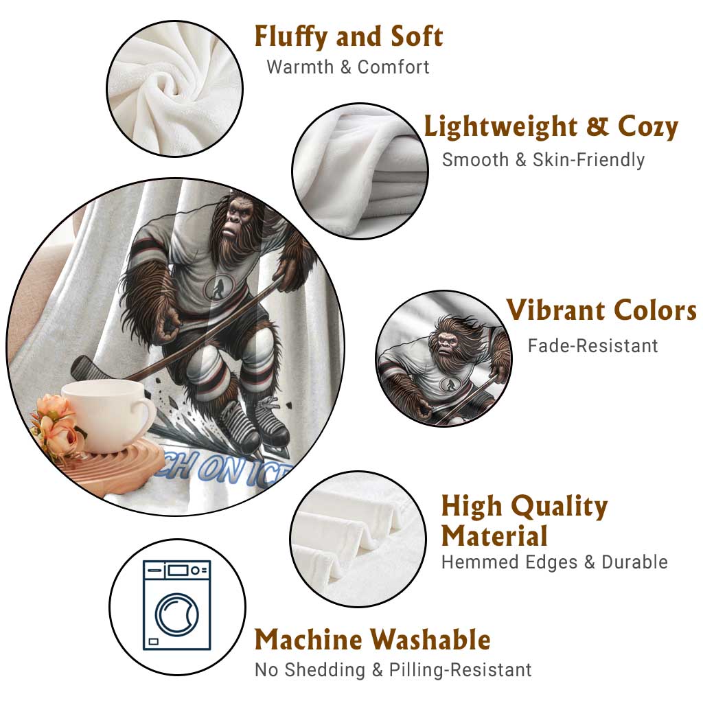 Sasquatch On Ice Throw Blanket Funny Bigfoot Hockey Player Gift TS12 Print Your Wear