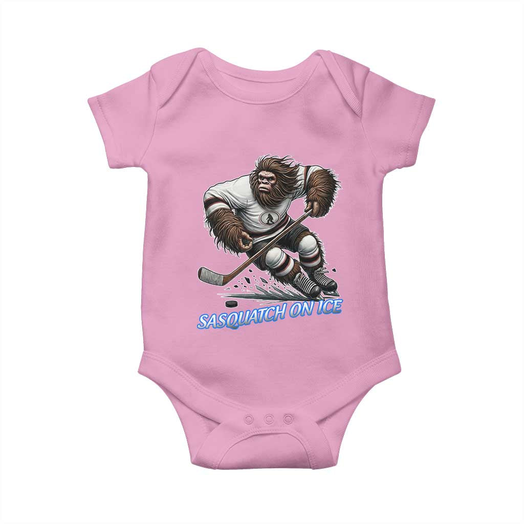 Sasquatch On Ice Baby Onesie Funny Bigfoot Hockey Player Gift TS12 Light Pink Print Your Wear