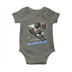 Sasquatch On Ice Baby Onesie Funny Bigfoot Hockey Player Gift TS12 Military Green Print Your Wear