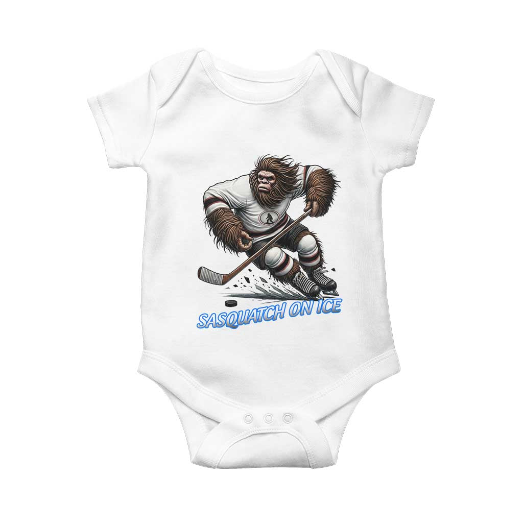 Sasquatch On Ice Baby Onesie Funny Bigfoot Hockey Player Gift TS12 White Print Your Wear