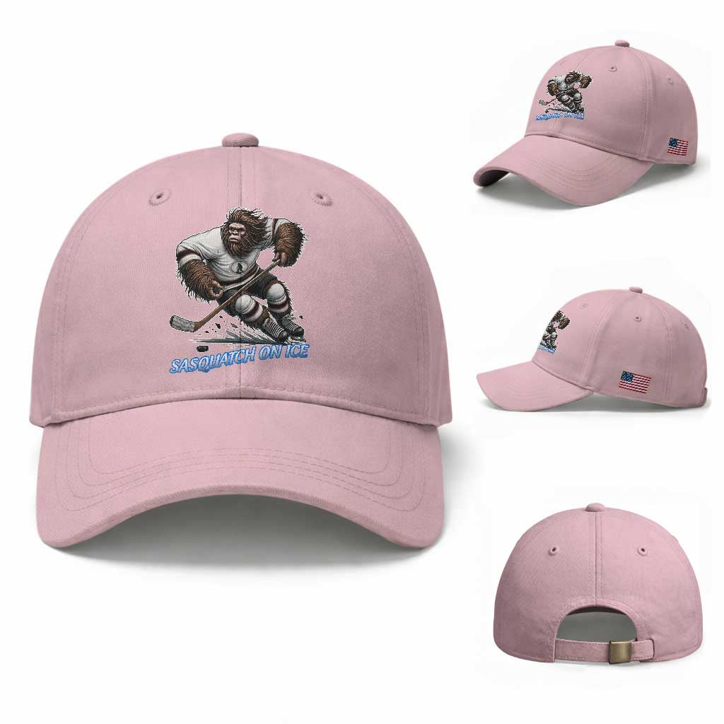 Sasquatch On Ice Baseball Cap Funny Bigfoot Hockey Player Gift TS12 Baseball Cap Universal Fit Light Pink Print Your Wear