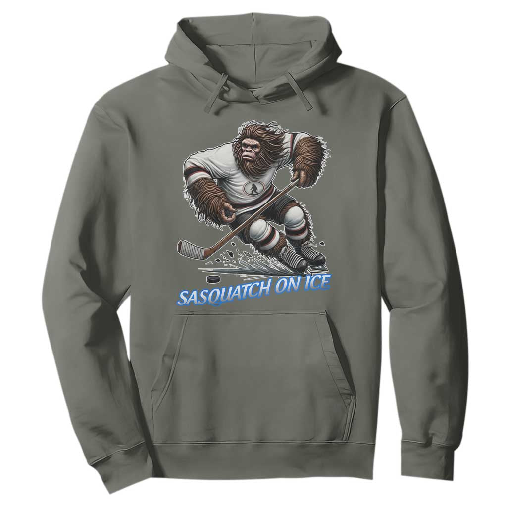 Sasquatch On Ice Hoodie Funny Bigfoot Hockey Player Gift TS12 Military Green Print Your Wear