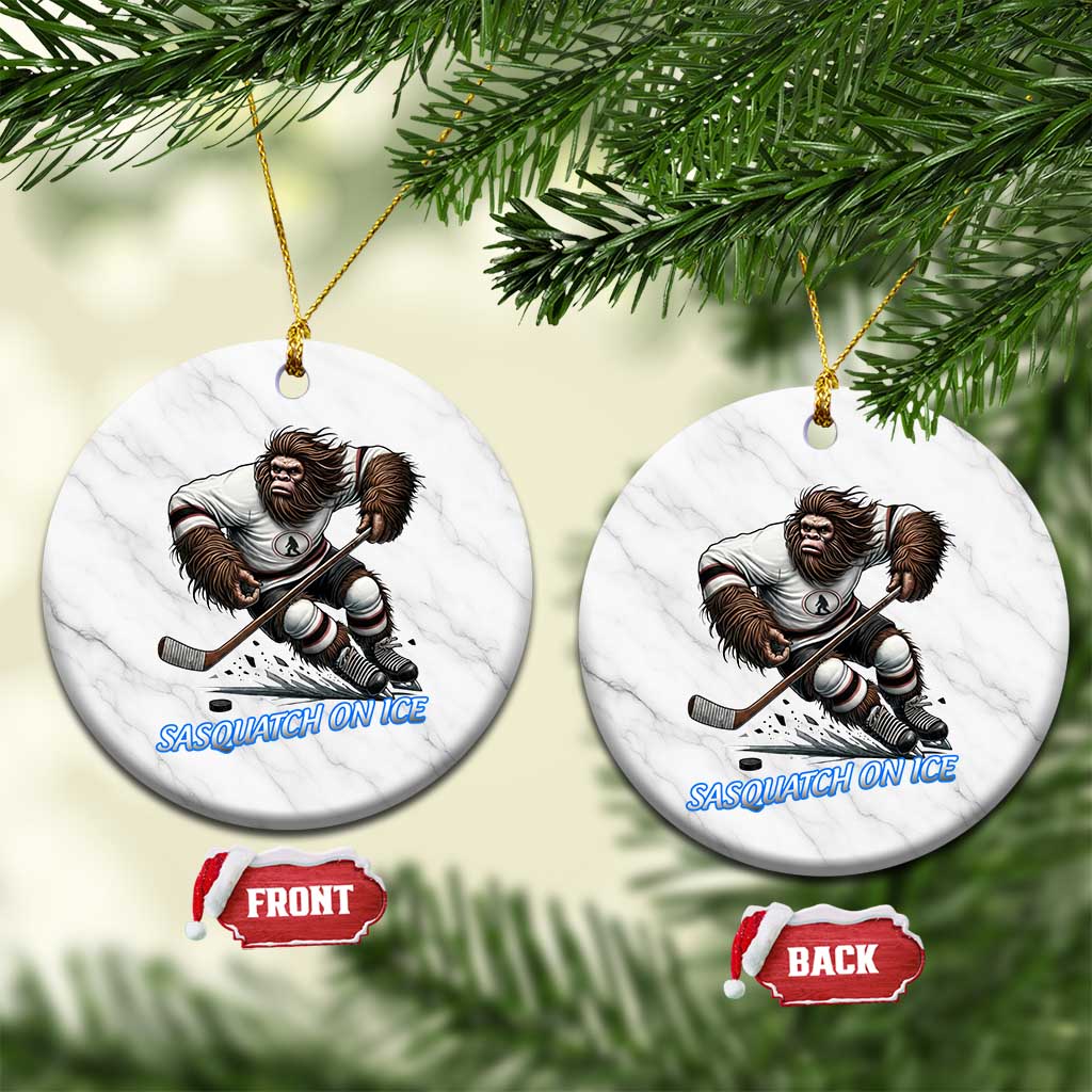 Sasquatch On Ice Ceramic Ornament Funny Bigfoot Hockey Player Gift TS12 1pc White Marble Print Your Wear