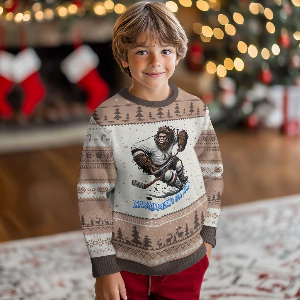 Sasquatch On Ice Ugly Christmas Sweater Funny Bigfoot Hockey Player Gift TS12 Mocha Mousse Print Your Wear
