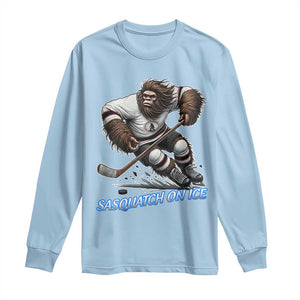Sasquatch On Ice Long Sleeve Shirt Funny Bigfoot Hockey Player Gift TS12 Light Blue Print Your Wear