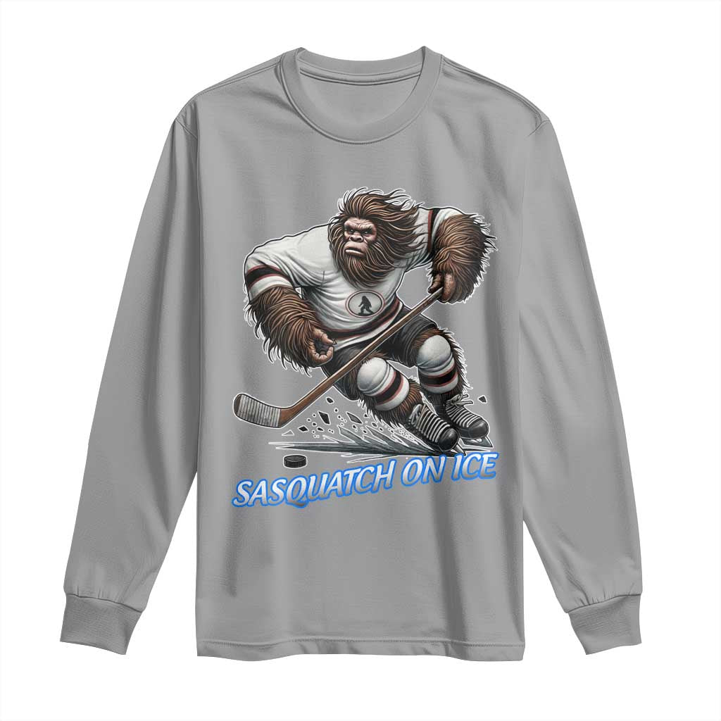 Sasquatch On Ice Long Sleeve Shirt Funny Bigfoot Hockey Player Gift TS12 Sport Gray Print Your Wear