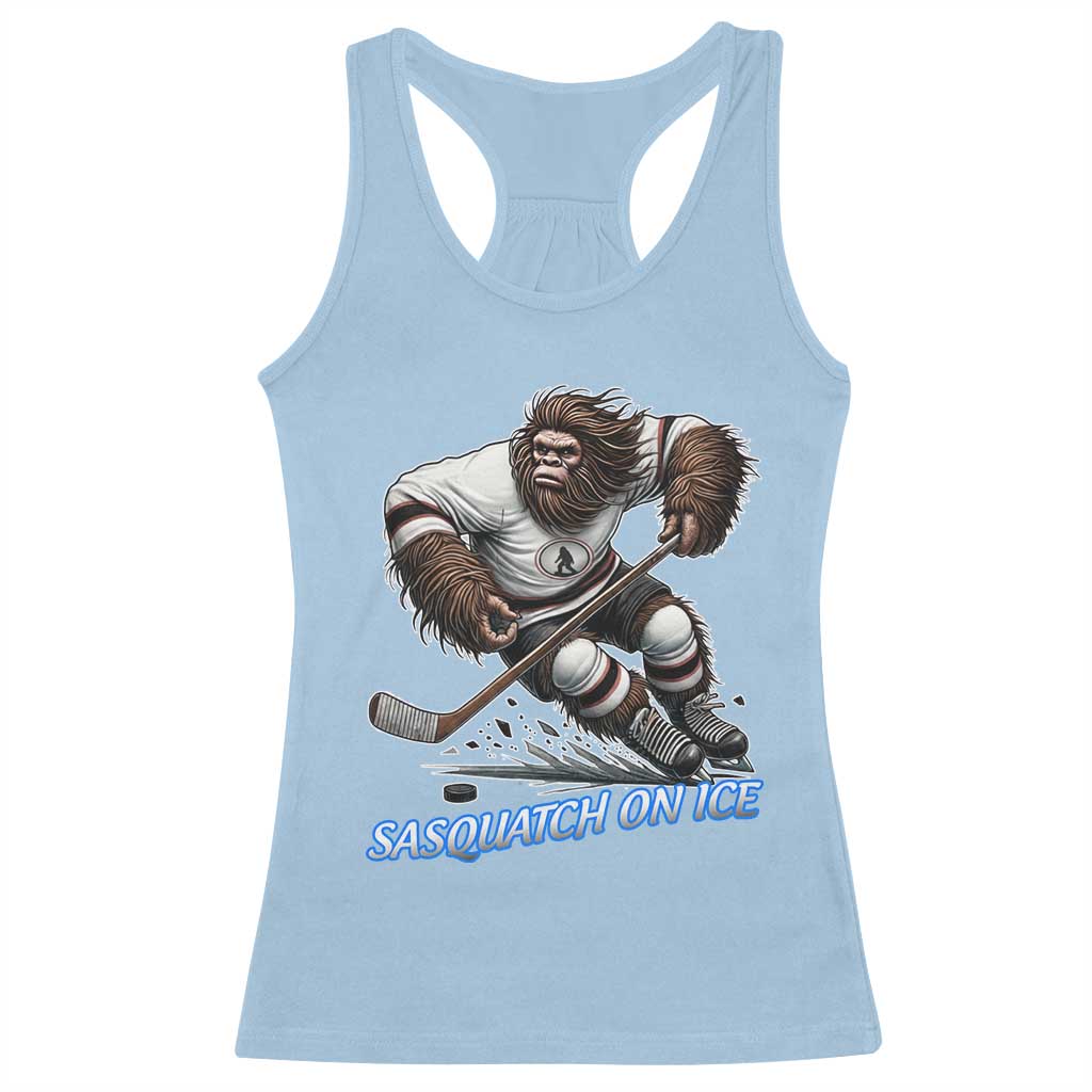 Sasquatch On Ice Racerback Tank Top Funny Bigfoot Hockey Player Gift TS12 Light Blue Print Your Wear