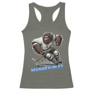 Sasquatch On Ice Racerback Tank Top Funny Bigfoot Hockey Player Gift TS12 Military Green Print Your Wear