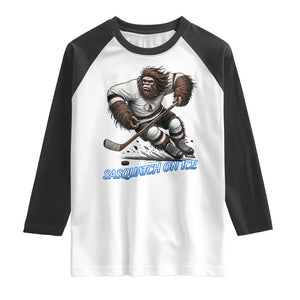 Sasquatch On Ice Raglan Shirt Funny Bigfoot Hockey Player Gift TS12 White Black Print Your Wear