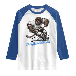 Sasquatch On Ice Raglan Shirt Funny Bigfoot Hockey Player Gift TS12 White Royal Print Your Wear