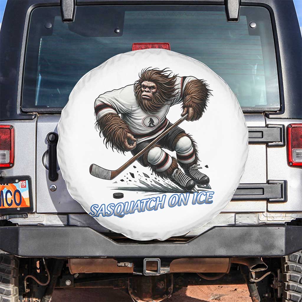 Sasquatch On Ice Spare Tire Cover Funny Bigfoot Hockey Player Gift TS12 No hole White Print Your Wear