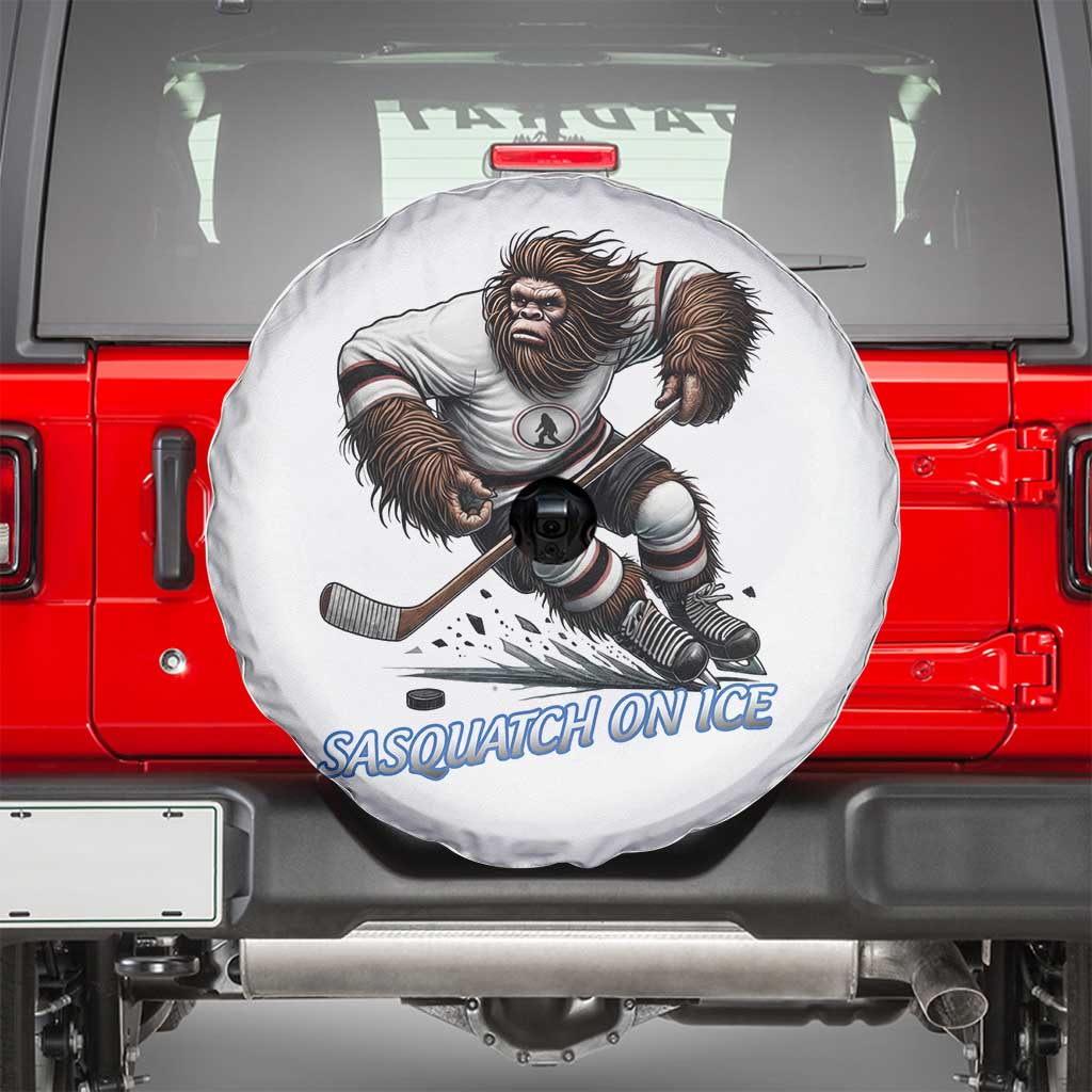 Sasquatch On Ice Spare Tire Cover Funny Bigfoot Hockey Player Gift TS12 White Print Your Wear