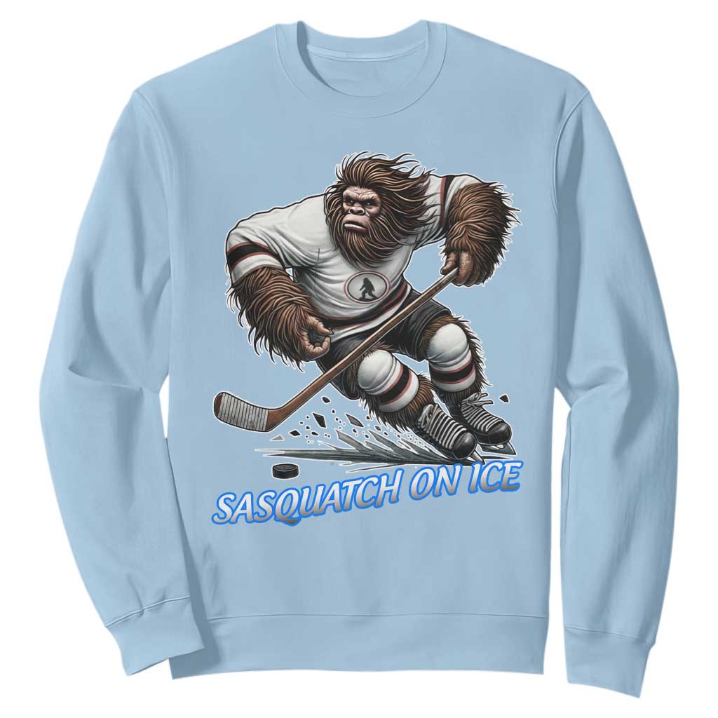 Sasquatch On Ice Sweatshirt Funny Bigfoot Hockey Player Gift TS12 Light Blue Print Your Wear
