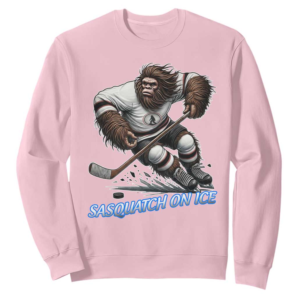 Sasquatch On Ice Sweatshirt Funny Bigfoot Hockey Player Gift TS12 Light Pink Print Your Wear