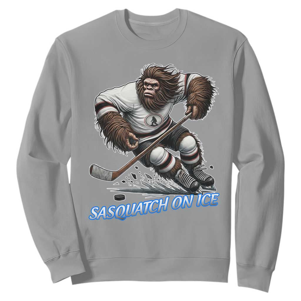 Sasquatch On Ice Sweatshirt Funny Bigfoot Hockey Player Gift TS12 Sport Gray Print Your Wear