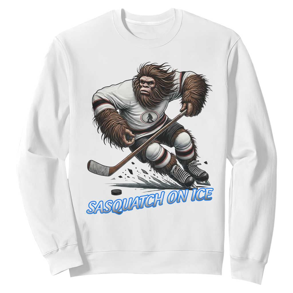Sasquatch On Ice Sweatshirt Funny Bigfoot Hockey Player Gift TS12 White Print Your Wear