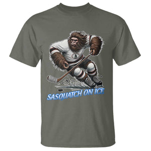 Sasquatch On Ice T Shirt Funny Bigfoot Hockey Player Gift TS12 Military Green Print Your Wear