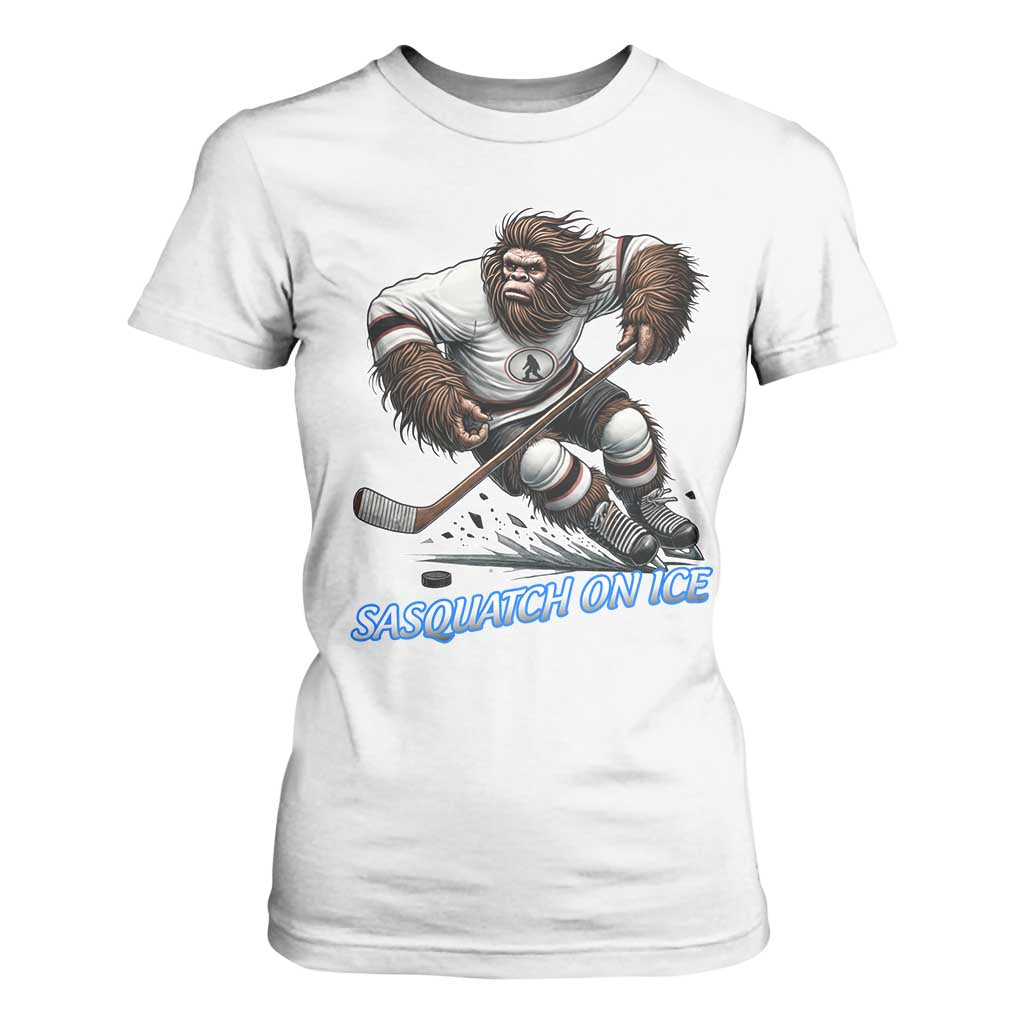 Sasquatch On Ice T Shirt For Women Funny Bigfoot Hockey Player Gift TS12 White Print Your Wear