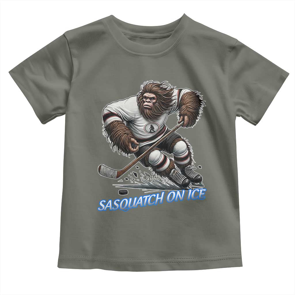 Sasquatch On Ice Toddler T Shirt Funny Bigfoot Hockey Player Gift TS12 Military Green Print Your Wear