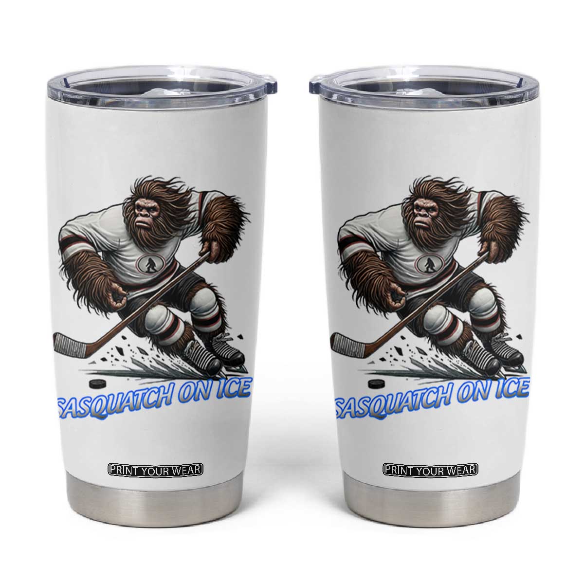 Sasquatch On Ice Tumbler Cup Funny Bigfoot Hockey Player Gift TS12 White Print Your Wear