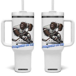 Sasquatch On Ice Tumbler With Handle Funny Bigfoot Hockey Player Gift TS12 One Size: 40 oz White Print Your Wear