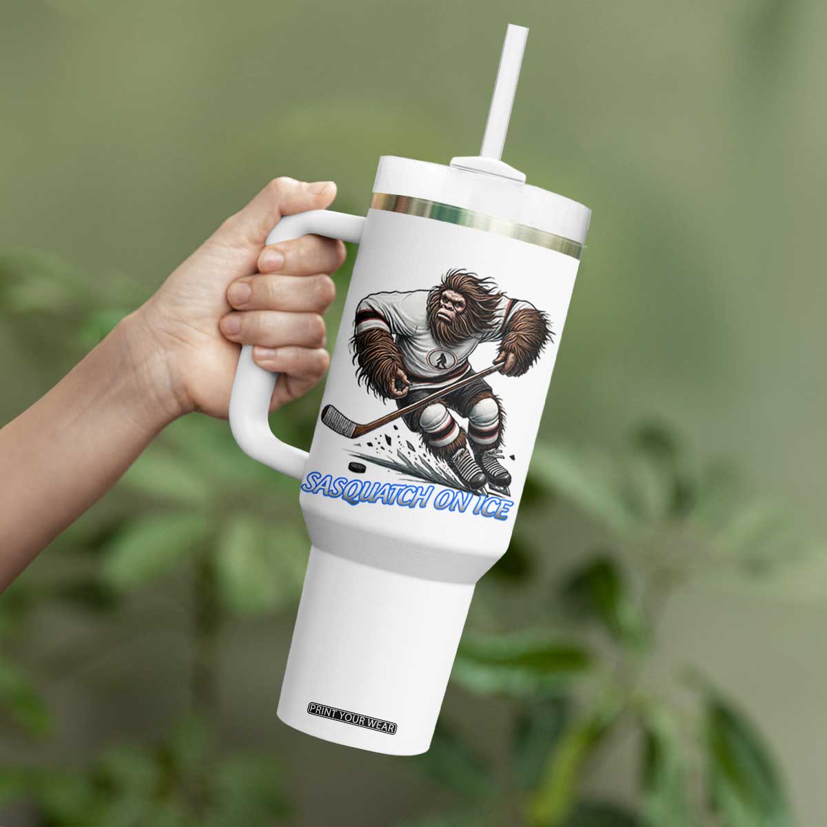 Sasquatch On Ice Tumbler With Handle Funny Bigfoot Hockey Player Gift TS12 Print Your Wear